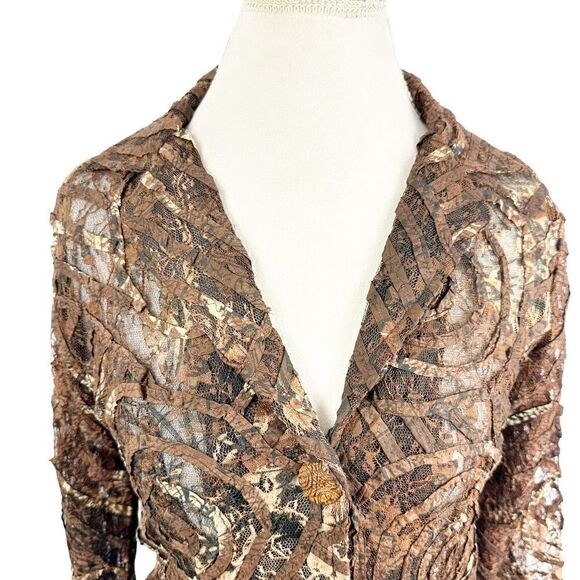 Parsley & Sage Brown Lace Jacket Artsy Swirl Burnout Art to Wear Boho Size S - Picture 10 of 11